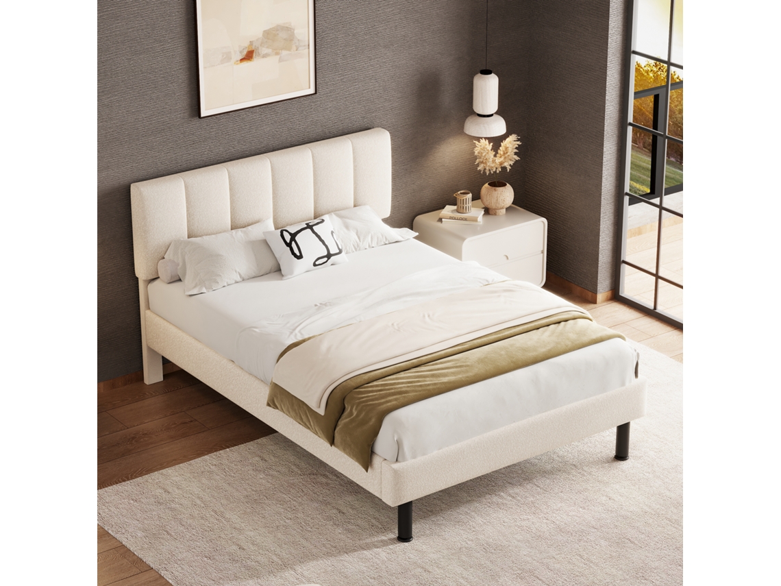Cama Solteiro Estofada 140x190 Com Ripas E Lã Bege