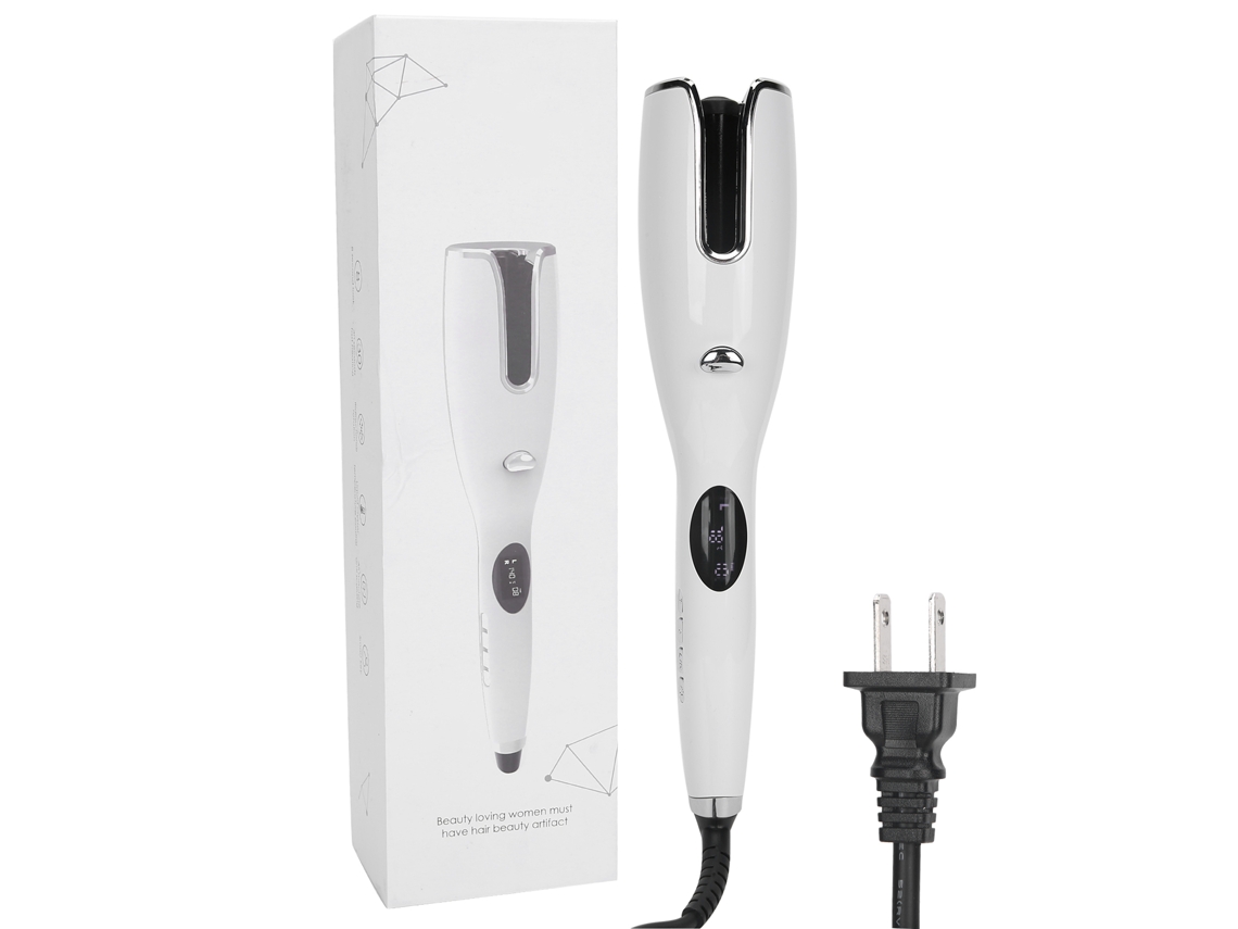 Chapinha De Cachos Automática Anti-queda Portátil Com Lcd Branca Para Cabelo De Qualquer Tipo