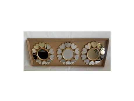 Conjunto de 3 espelhos decorativos de parede com espelho de corações 25 x 25 cm 854118