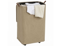 Cesto De Roupa Suja Com Tampa E Rodas. 50l. Dobrável Com Bolsa Com Cordão Removível. 40x30x65 Cm. Castanho
