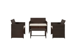 Conjunto de Sofá de Jardim 8 Peças Vime Pe Castanho Dkd Home Decor