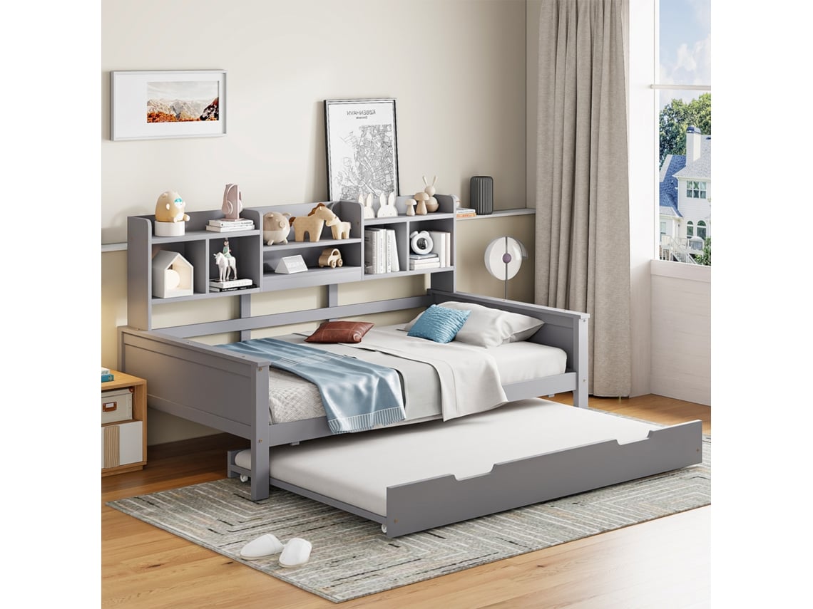 Sofa-cama Expansivel Multiuso Com Base Ripada Em Madeira Solida Cinza Pratico, Versatil E Muito Sofisticada 90x200cm