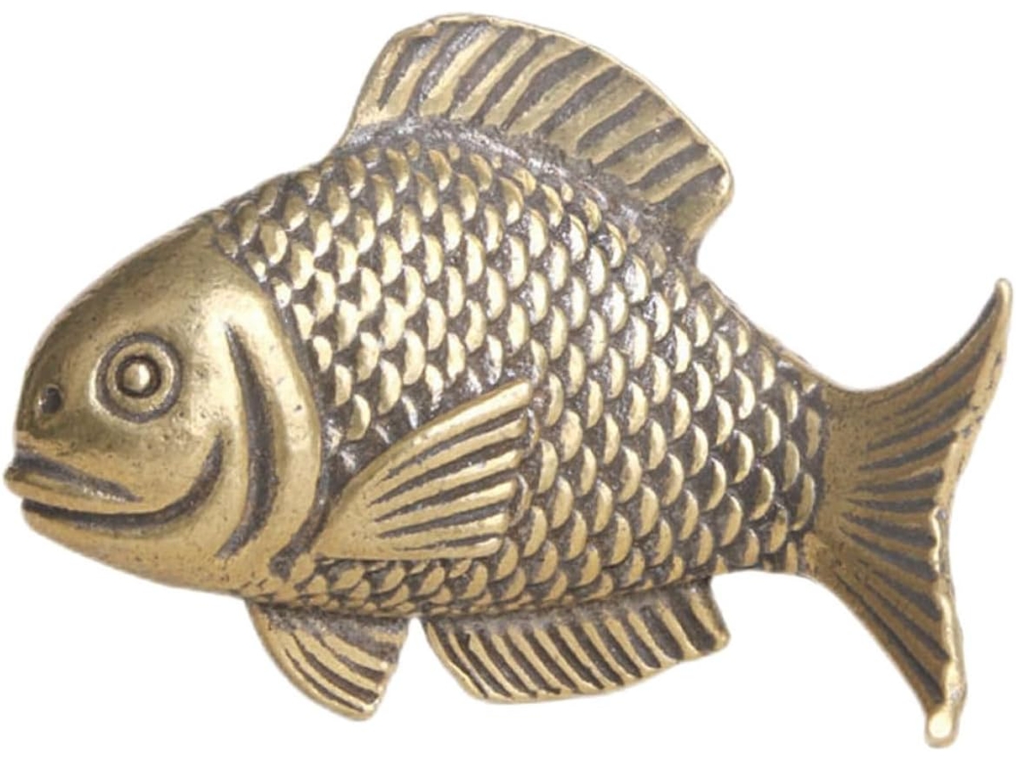 Estatueta Peixe Latão Maciço Design Delicado Superfície Decoração Interiores Elegante Lisa GOKOCO