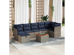 Vidaxl 8 Pcs Conjunto Sofás De Jardim C/ Almofadões Vime Pe Cinzento