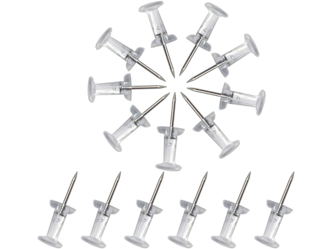 Alfinetes transparentes Tofficu, 300 unidades, plástico e metal, para escola, mesa e casa.