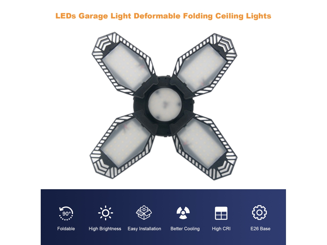 2pcs luz de garagem Led 80w sensor de movimento 4 painéis ajustáveis E26 6500k branca