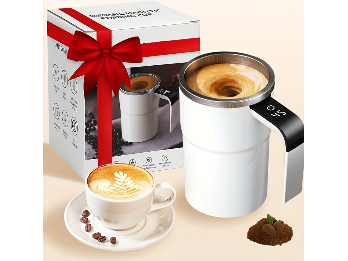 Copa de Café com Agitador Automático e Indicador de Temperatura, Recarregável USB, Aço Inoxidável 304 STELASPLEN