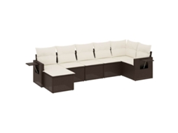 Conjunto de 7 Sofás de Jardim com Almofadões Vime Pe Castanho MAISON EXCLUSIVE (7 pcs)