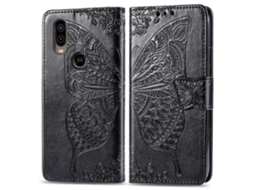 Capa De Couro Com Aba Horizontal Para Motorola P40 Com Estampa De Borboletas, Flores E Relevo, Suporte Para Celular, Compartimentos Para Cartões, Cart
