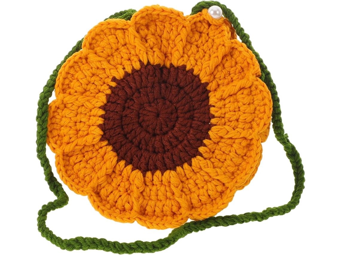 Bolsa De Ombro De Crochê Com Flor De Girassol, Amarela, Feita À Mão, Para Mulheres. Leve E Prática.