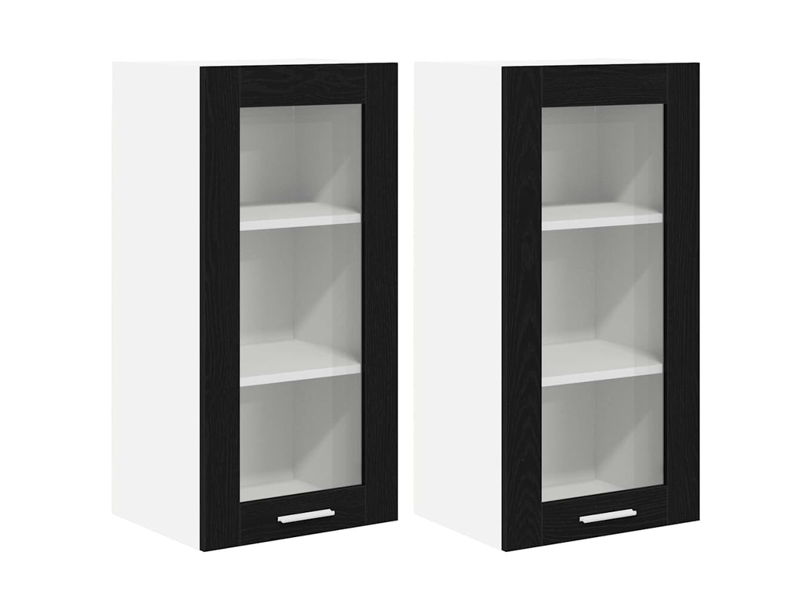 Conjunto de 2 Armários Suspensos com Porta Carvalho Preto e MAISON EXCLUSIVE 40x31x80 cm