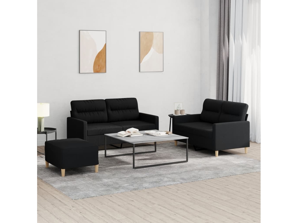 Vidaxl 3 Pcs Conjunto De Sofás Com Almofadões Tecido Preto
