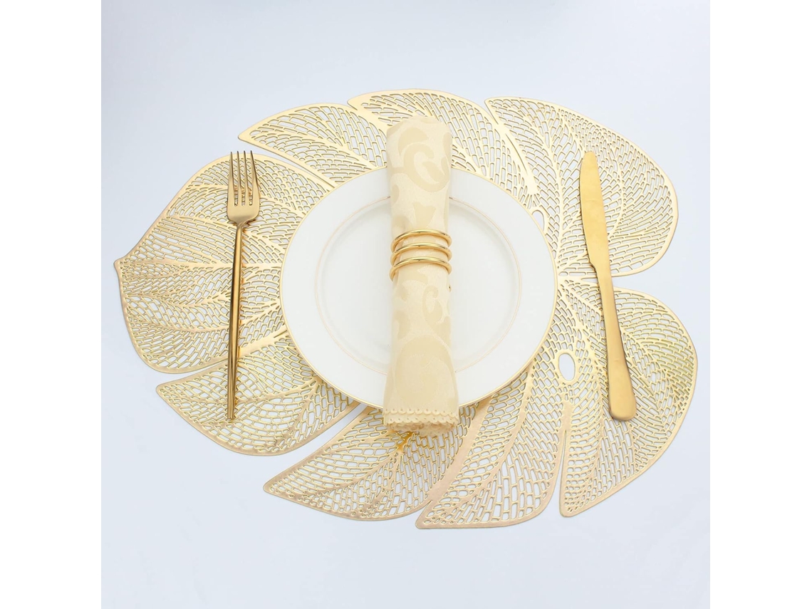 Posavasos En Forma De Hoja - 8 Uds. - Dorados - 45x35cm