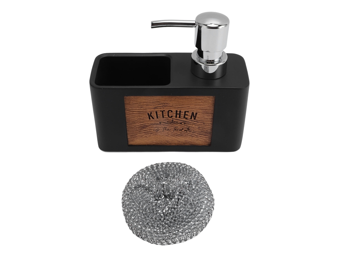 Dispensador de Sabão Líquido Resina Abs com Escova para Cozinha e Banheiro Preto