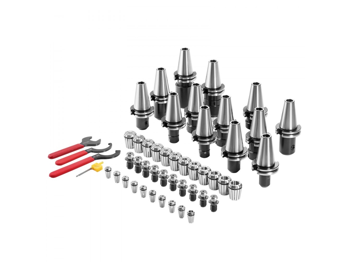 Conjunto De Porta Pinças Cat40 Com 35 Peças, Suporte Cnc, Chaves E Acessórios De Alta Precisão Tekmaquinas.