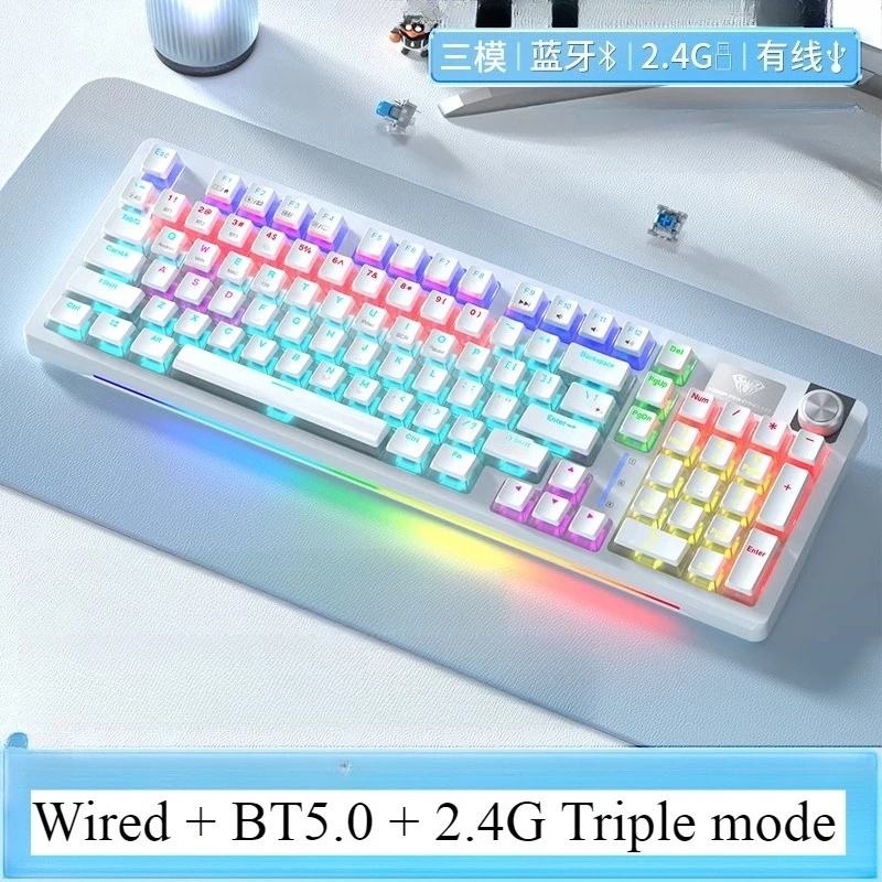 Teclado Mecânico Sem Fio (dourado E Azul Invertido) Com Bluetooth + 2.4g E Design Compacto.