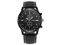 Reloj De Pulsera Para Hombre De Cuero Pu Analógico De Cuarzo Simple Negro