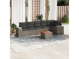 Vidaxl 7 Pcs Conjunto Sofás P/ Jardim C/ Almofadões Vime Pe Cinzento