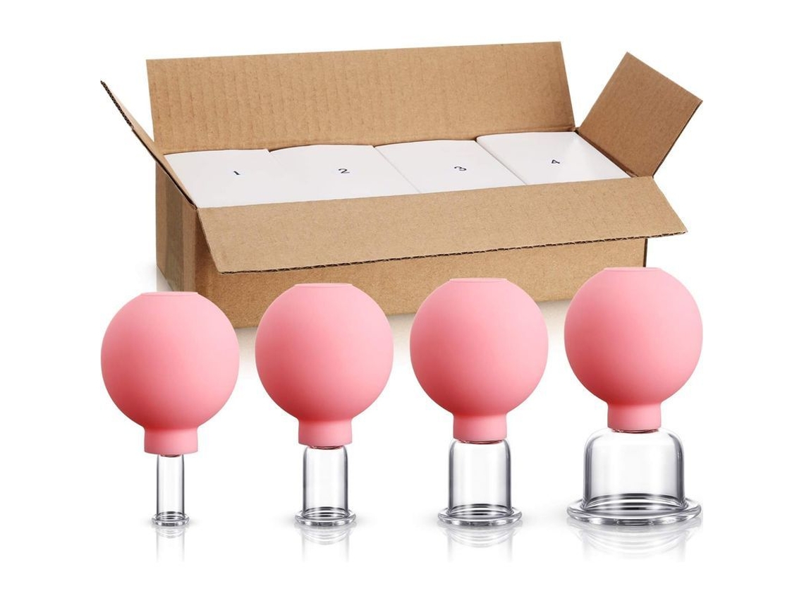 4 Peças Copo De Ventosa De Vidro Silicone Massagem Sucção Vácuo Cor Rosa Para Corpo Rosto Pernas Braços Costas