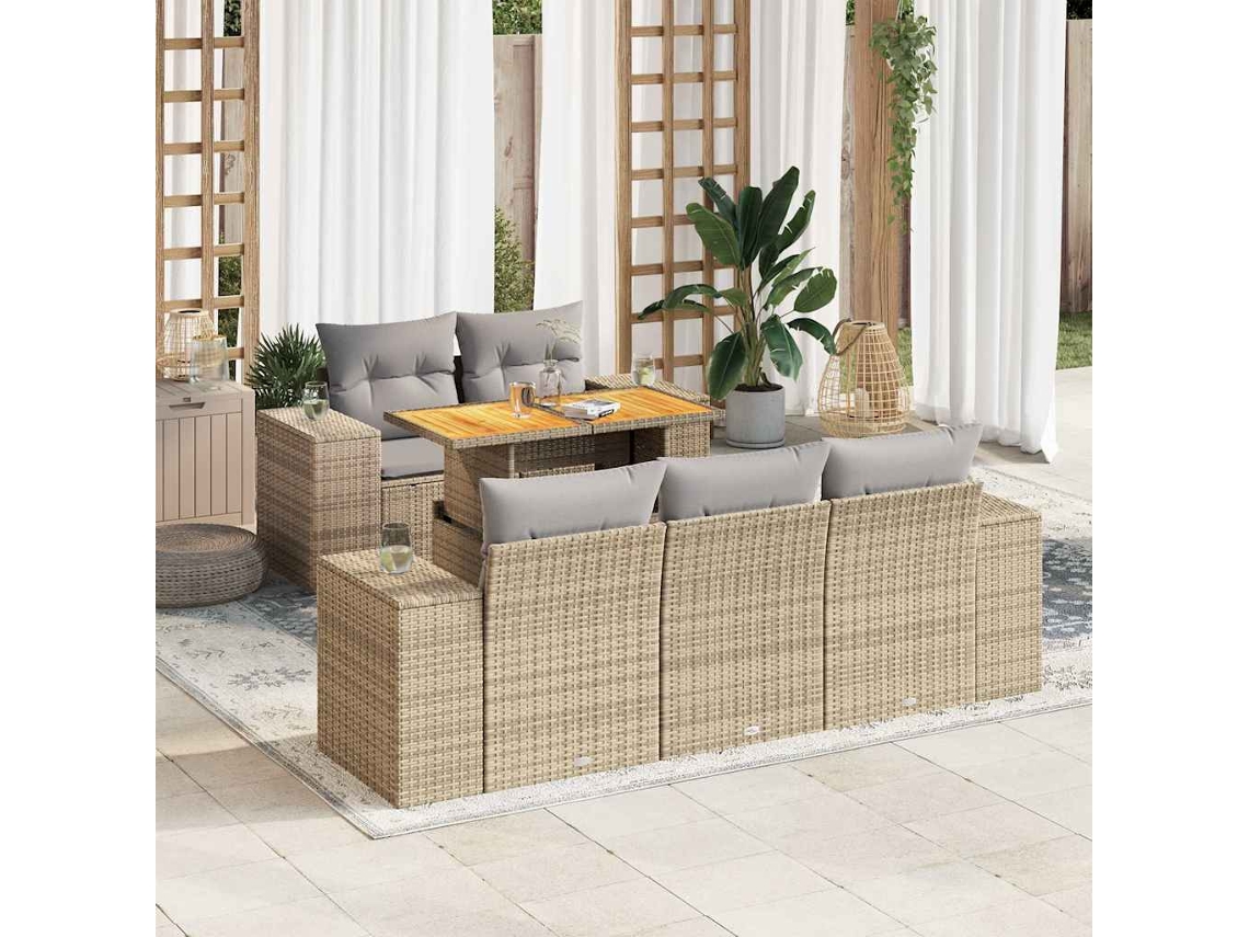 Vidaxl 6 Pcs Conjunto de Sofás P/ Jardim com Almofadões Vime Pe Bege