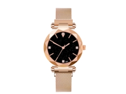 Relógio de pulso masculino de quartzo com pulseira de malha, elegante e casual para negócios, na cor ouro rosa.