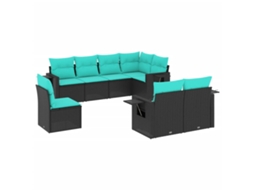 Conjunto de Sofá de Jardim, 9 Peças, Almofadas, Rattan Marrom MAISON EXCLUSIVE