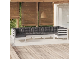 Vidaxl 7 Pcs Conjunto Lounge De Jardim C/ Almofadões Pinho Branco