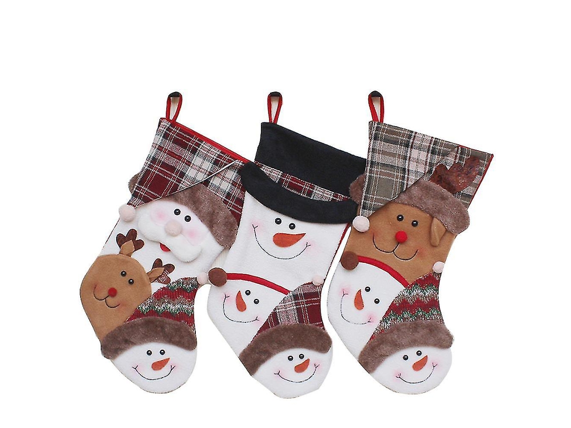 2023 Conjunto De 3 Meias De Natal Com Papai Noel, Boneco De Neve, Rena E Personagens Natalinos. Loja Olysi