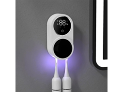 Suporte Parede Branco Elétrico para 2 Escovas Dentes com Secagem Desinfetante Sem Furo ZYBLSSBB