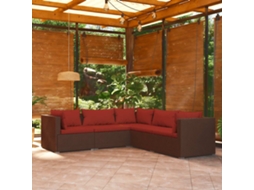 Vidaxl 5 Pcs Conjunto Lounge Jardim C/ Almofadões Vime Pe Castanho