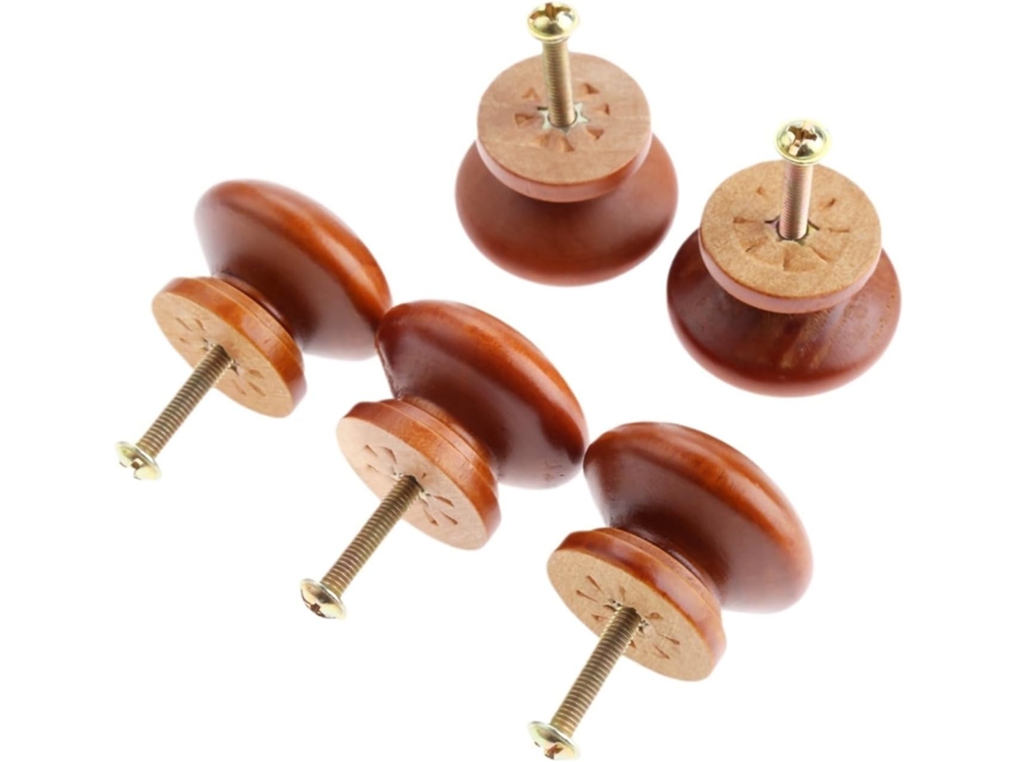 Conjunto De 5 Puxadores Madeira Marrom Para Móveis, Ferragens Para Móveis, Puxadores E Maçanetas De Madeira Para