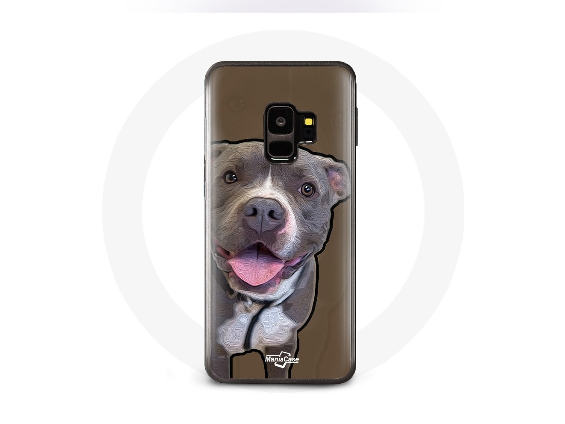 Capa para Samsung galaxy S9 plus Cachorro pit bull branco cinzento