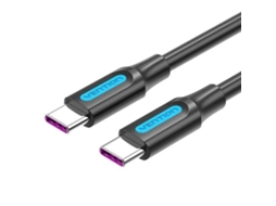 Cabo USB 2.0 Tipo C Vention Cotbd - USB Tipo C Macho - USB Tipo C Macho - Até 100 W - 480 Mbps - 50 cm - Preto