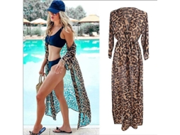 Blusa de Praia Chiffon Feminina Estampa Léopard Pontos Protetora Solar Cardigan Férias