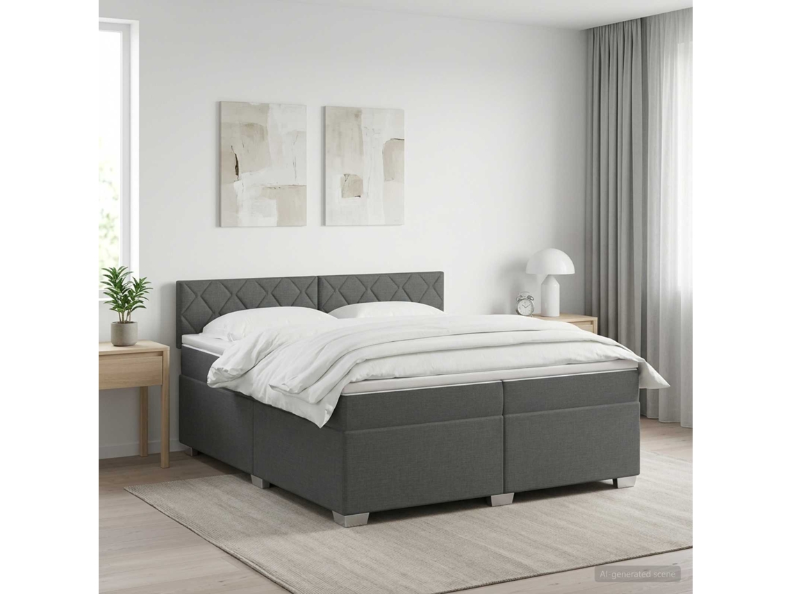 Vidaxl Cama Box Spring Com Colchão Cinzento-escuro 200 X 200 Cm Tecido