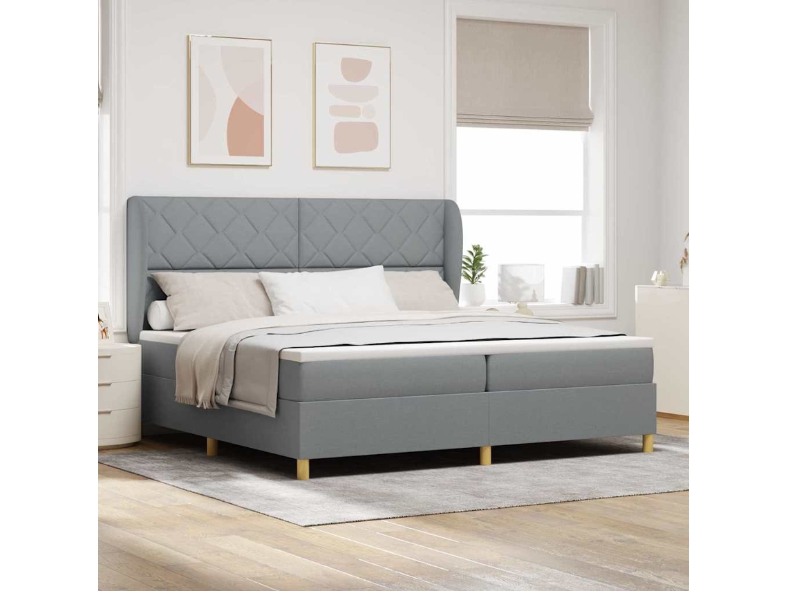 Vidaxl Cama Box Com Cabeceira Cinzento-claro 200 X 200 Cm Tecido