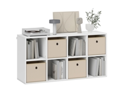 Estante 8 Nichos + 4 Gavetas Tecido, Horizontal/vertical, Sala Estar/quarto, 105.9x30x53.7cm, Branca/bege