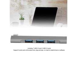 Estação De Acoplamento Usb C Cinza Com 4 Portas Para Notebook E Pc, Plug And Play Luz Dourada