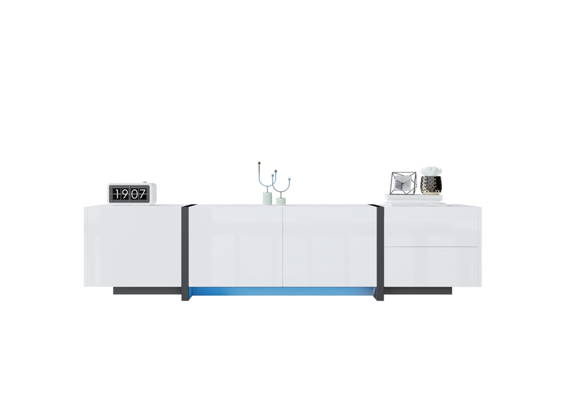Móvel Tv Branco Brilhante Baixo Portas Gavetas Design Moderno VELTRIX