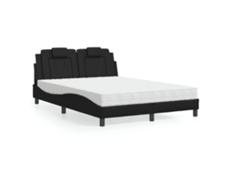 Cama Com Colchão 140x190 Cm Couro Artificial Preto