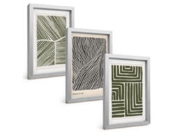 Composição De Quadros Padrões De Linhas Verdes Formas Espelharte (3 Peças 20x30 Cm)