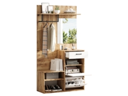 Roupeiro PENGJIANG com dimensões 100x38,5x190 cm, espelho, banco e prateleira