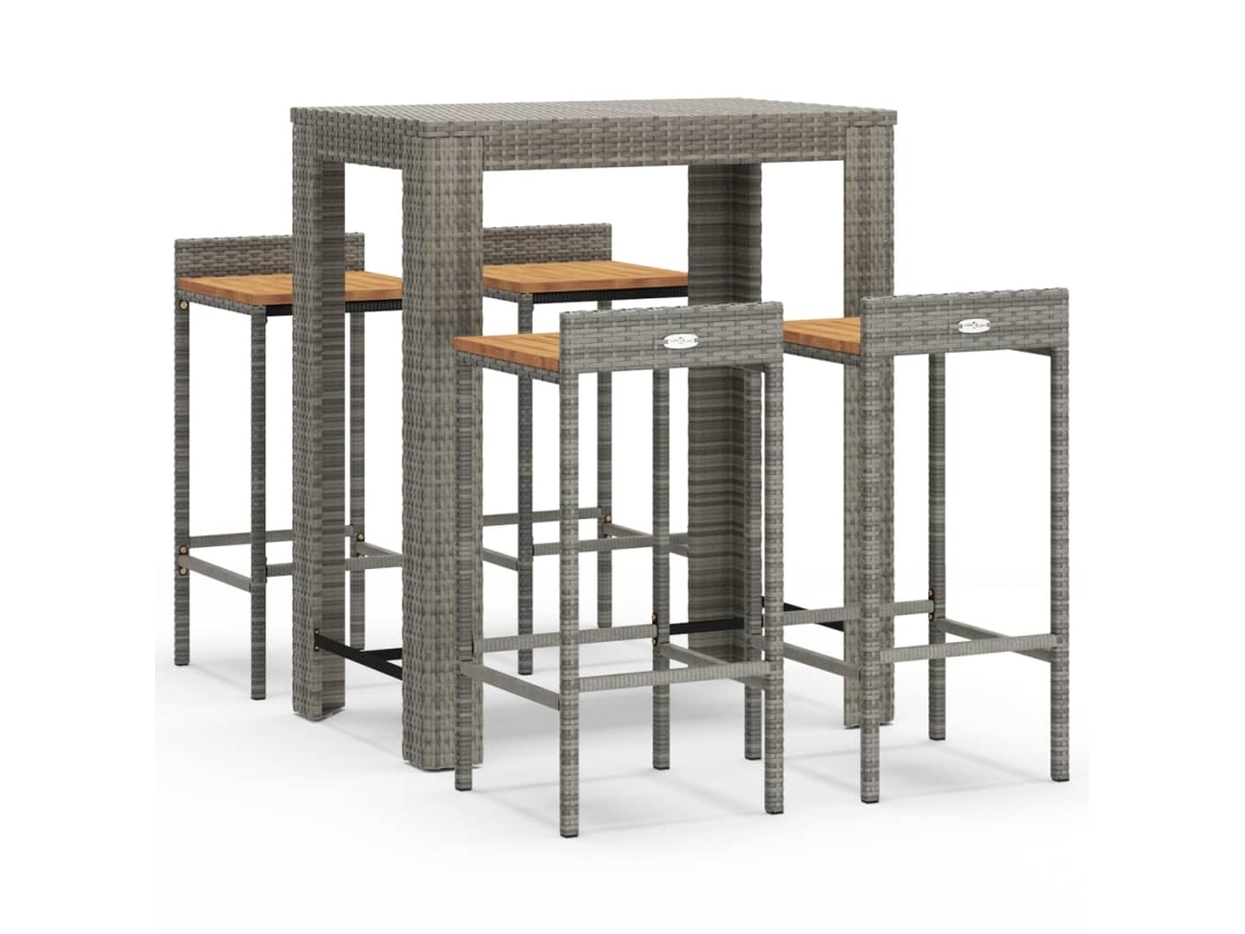 Conjunto de 5 Bar para Jardim Vime Pe e Acácia Maciça Cinzento MAISON EXCLUSIVE