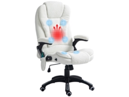 Cadeira De Massagem Branca 67x74x107-116cm, 6 Pontos, Reclinável 130°, Aquecimento, Tecido Em Borrego Para Casa E Relaxamento