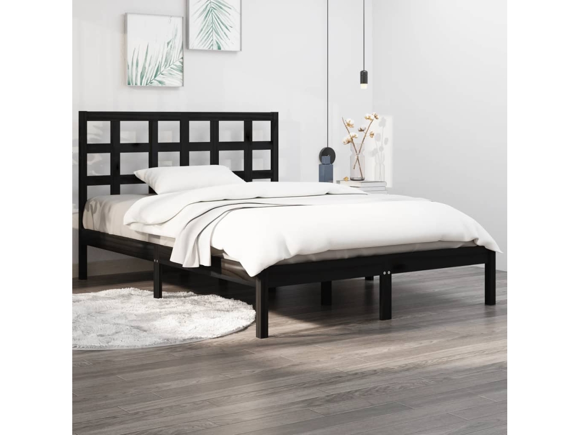 Estrutura De Cama 140x190 Cm Madeira Maciça Preto