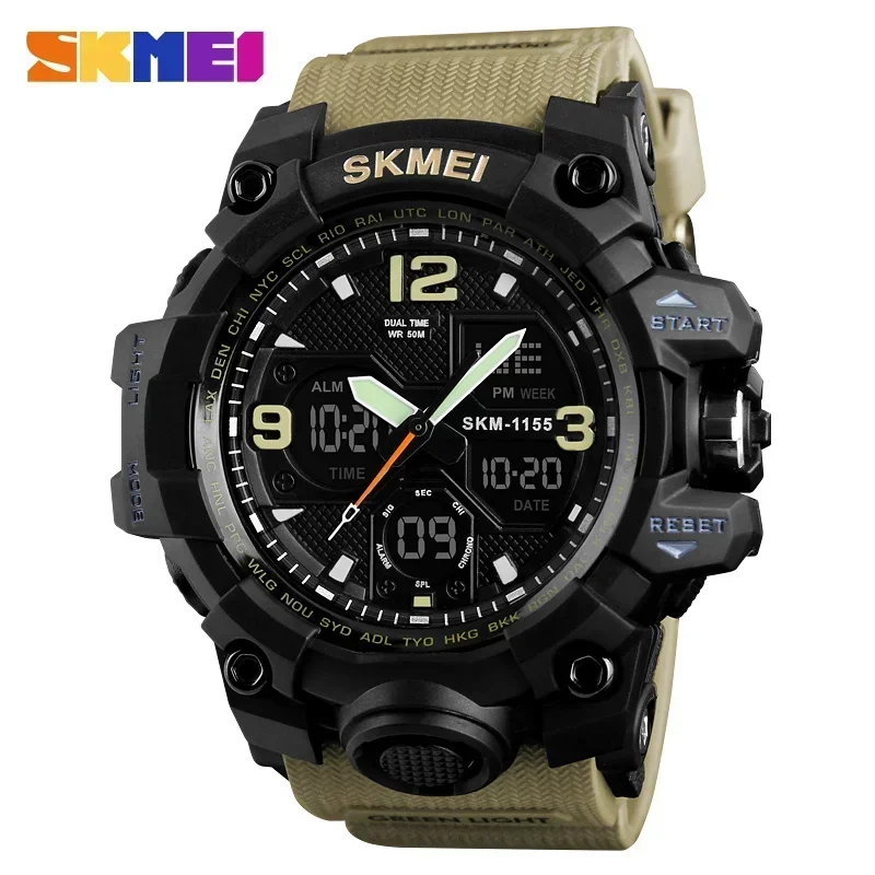 Relógio de Pulso Esportivo Militar Masculino , Resistente À Água Até 5 Bar, com Visor Duplo. MDUG (cáqui)
