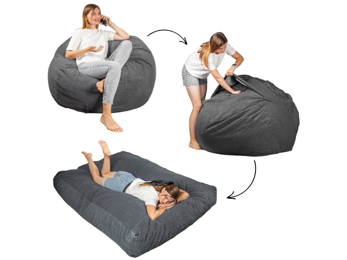 Cama Pufe Convertível 2 Em 1 Cinzenta Escura