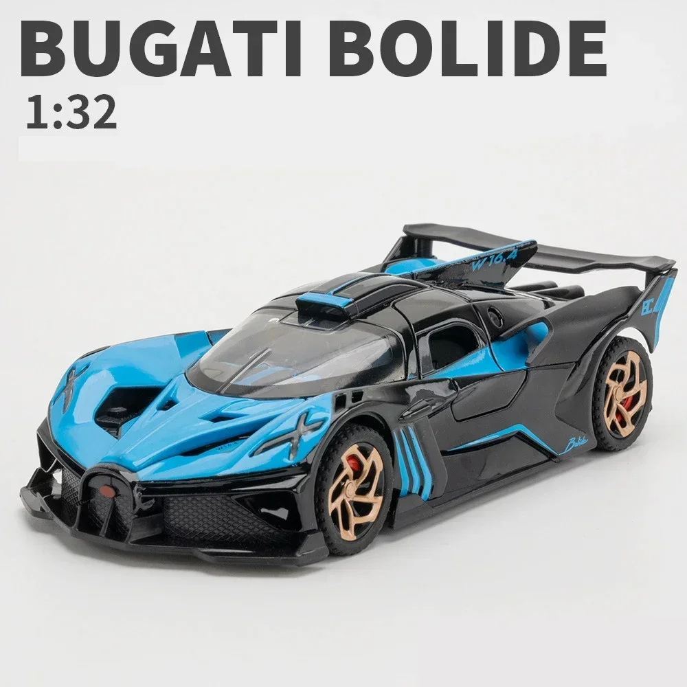 (azul) Miniatura De Carro Bugatti Em Liga Metálica, Escala 1/32 - Carro De Metal Fundido - Com Som E Luzes