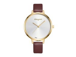 Relógio de Pulso Feminino Zhoulianfa Analógico de Quartzo Pulseira Pu Clássico Café