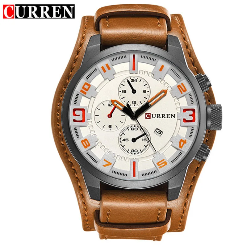 Relógio Masculino (preto E Branco) Com Pulseira De Couro Genuíno, Design Elegante, Casual E Esportivo, Com Indicador De Data.